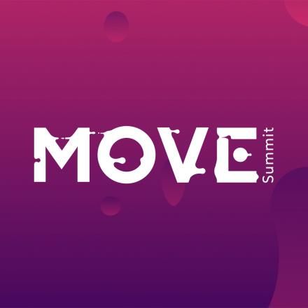 A pink and purple background with the white Move Summit logo in the centre. 