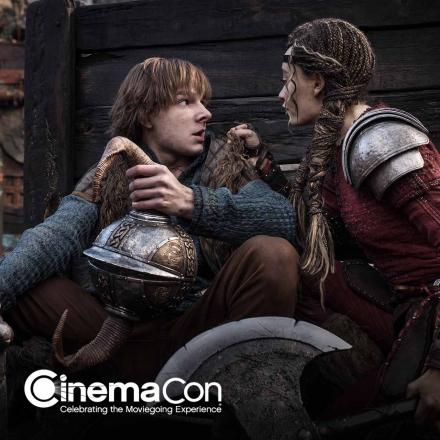 Still from How to Train Your Dragon film with CinemaCon logo bottom left