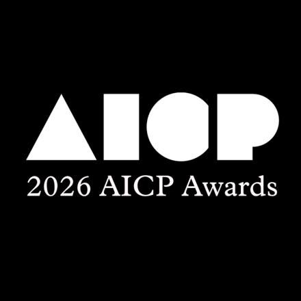 Black background with white “AICP” logo text that reads “2026 AICP Awards.”