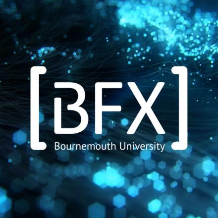 The BFX logo in white on a blue and black abstract background.