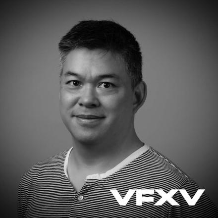 A black and white headshot of Creative Technology Director Kevin Young with the VFXVoice logo in the bottom right