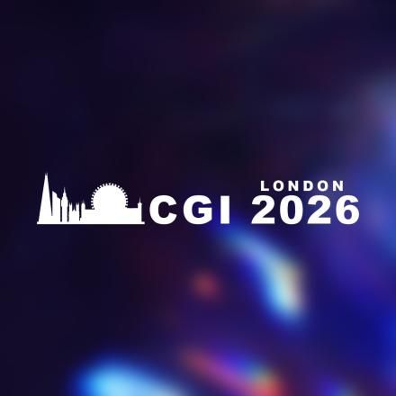 An abstract background with a white CGI 2026 logo