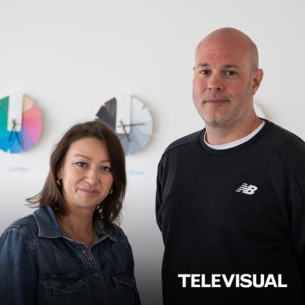 A photograph of VFX Supervisor Dan Lorenzini and Executive Producer Kayleigh Dugale in Framestore's London office.