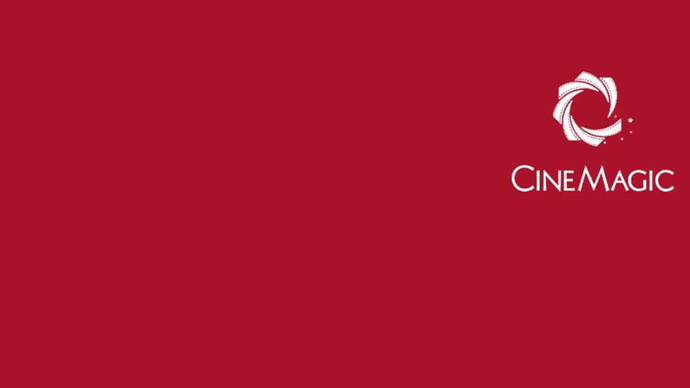 A dark red background with a white Cinemagic logo on the right hand side. 