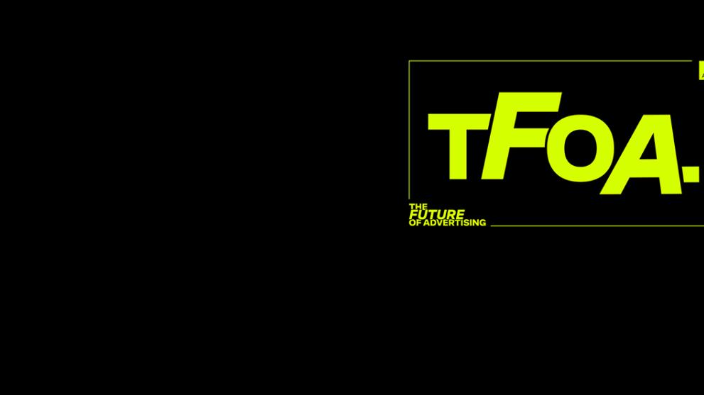 A black background with a lime green The Future of Advertising logo on the right hand side. 