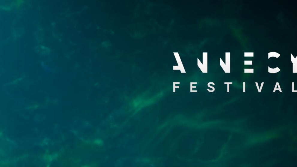 A green smoke and fire background with a white Annecy Festival logo in the centre.