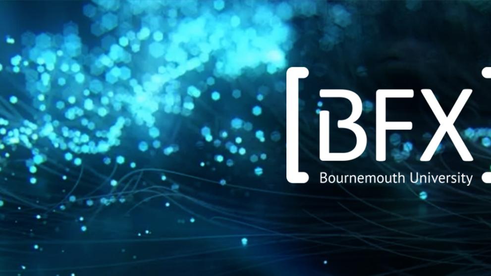 The BFX logo in white on a blue and black abstract background.