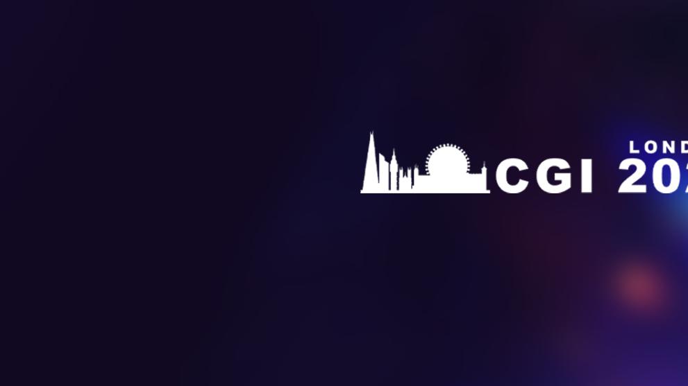 An abstract background with a white CGI 2026 logo